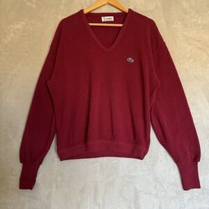 Vintage Izod Lacoste‎ Men's V Neck Sweater Size Medium Preowned Red